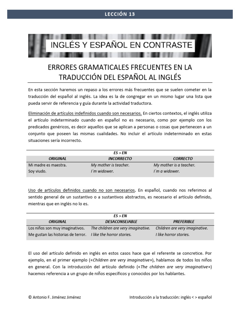 Errores comunes en traducción ES-EN | PDF | Lengua española | Asunto ...