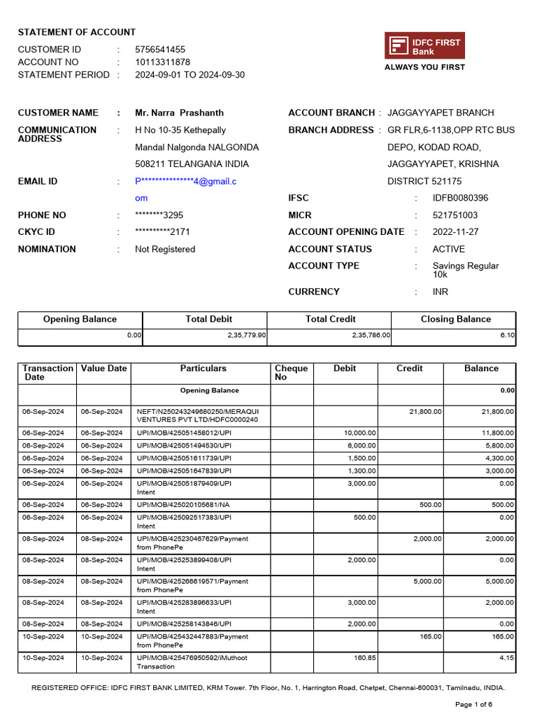 September 2024 Account Statement | PDF | Credit Card | Debit Card