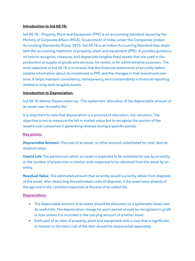 Understanding Ind AS 16 and Depreciation | PDF | Depreciation | Fixed Asset