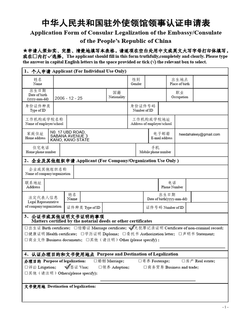 China Consular Legalization Application Form | PDF | Government And ...
