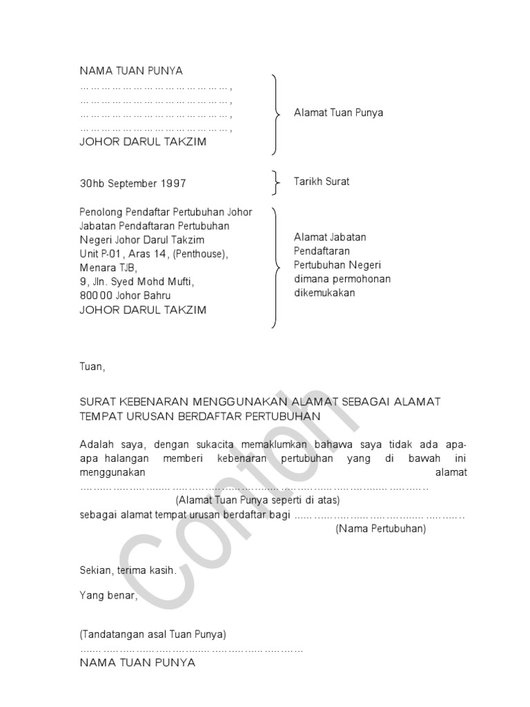 Surat Kebenaran Menggunakan Alamat
