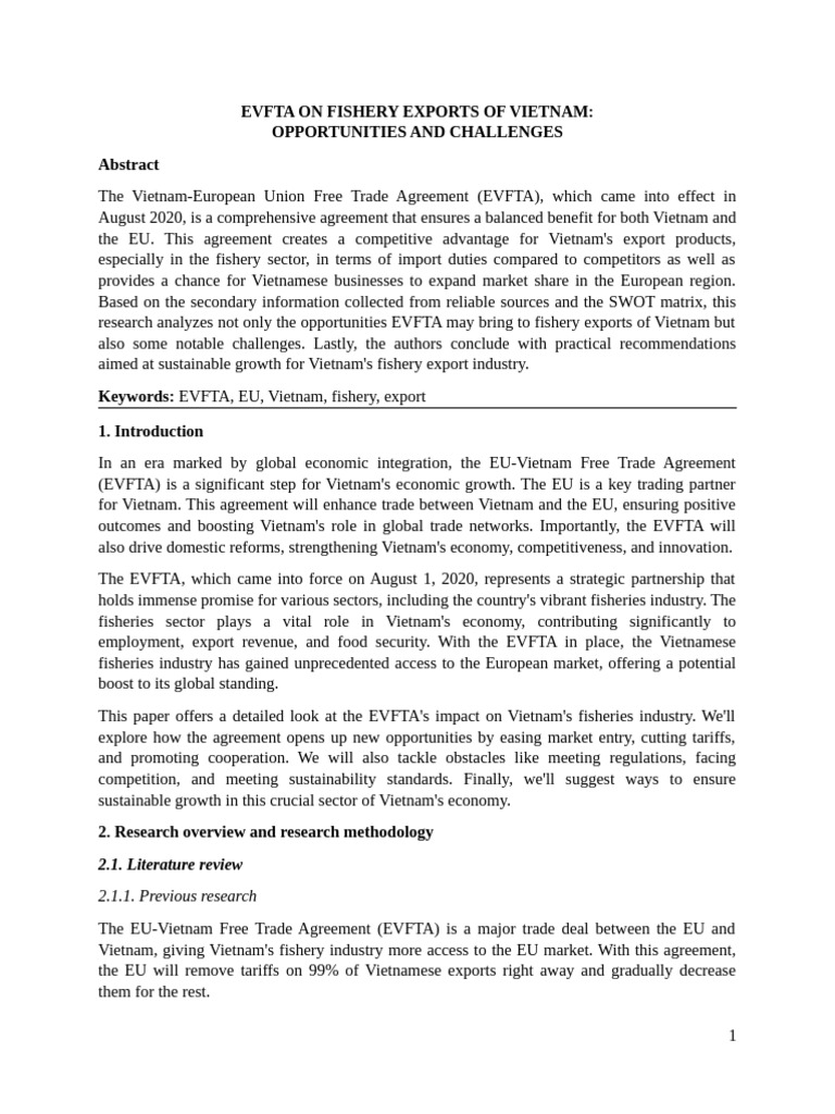 Bản Thảo Evfta on Fishery Exports of Vietnam | PDF | Market Access ...