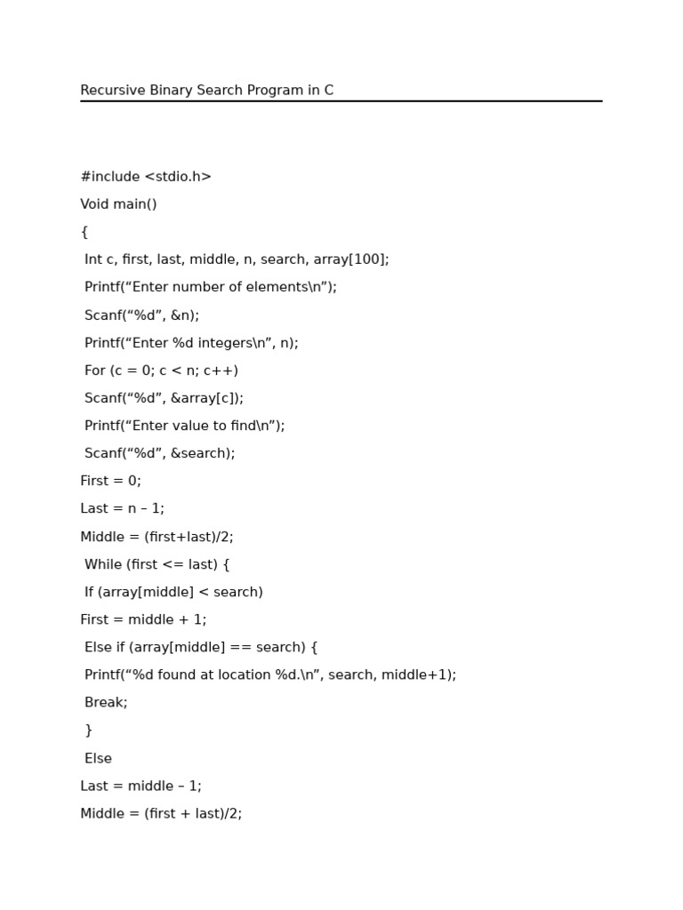 C Recursive Binary Search Code | PDF