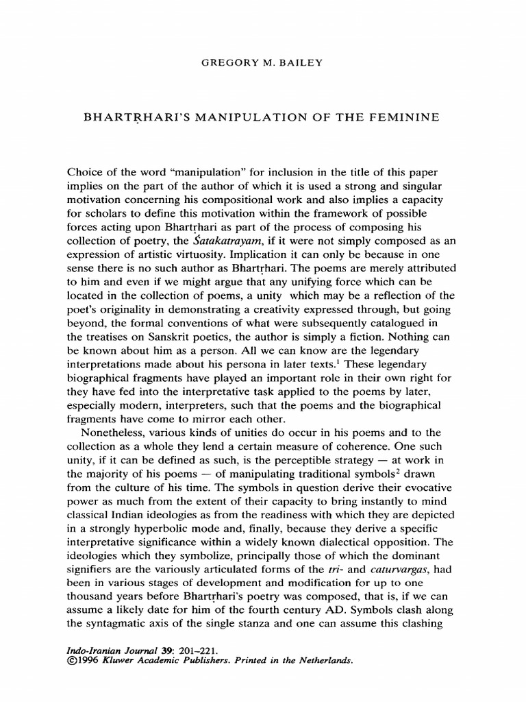 Bailey.1996.Bharthari's Manipulation of The Feminine | PDF ...