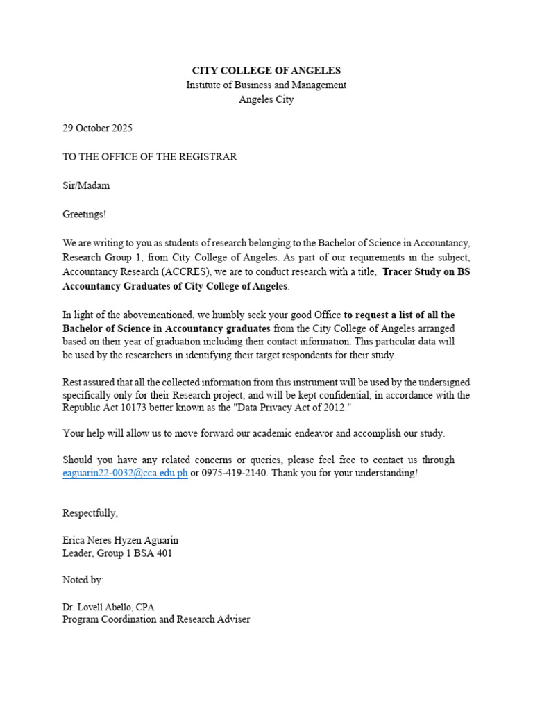 Letter To The Registrar | PDF