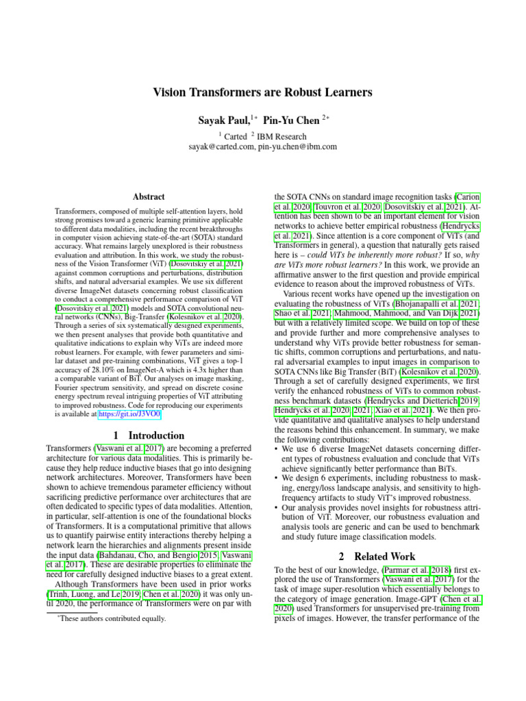 Vision Transformers Are Robust Learners | PDF | Robust Statistics ...