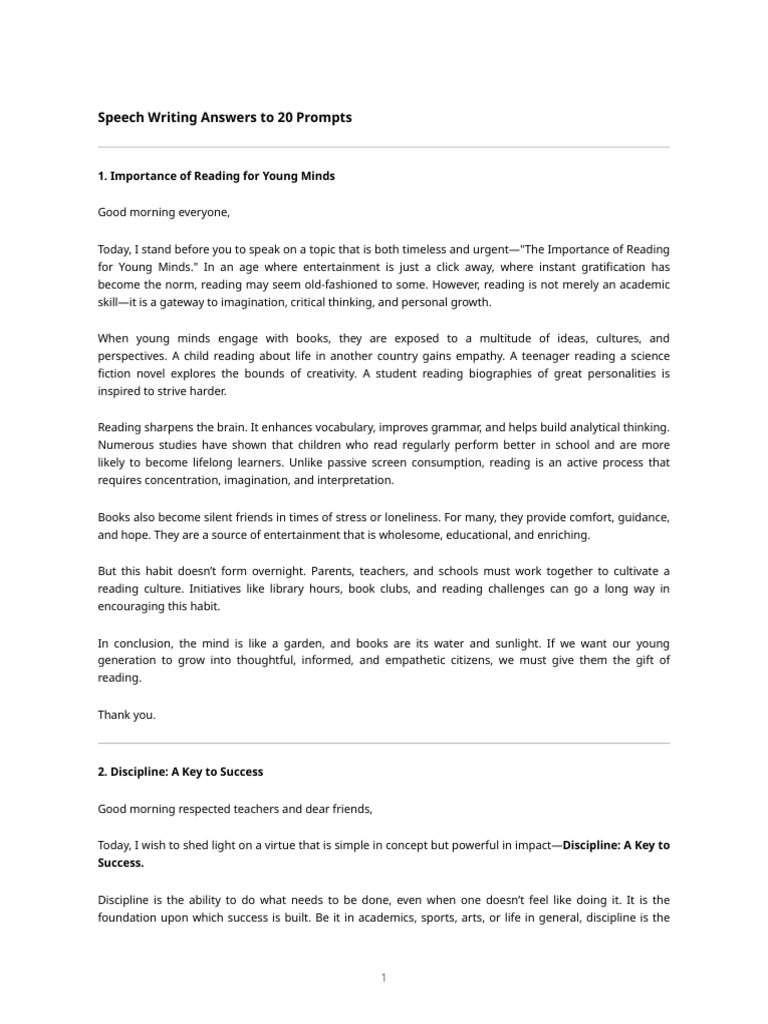 Speech Writting Samples - 1 | PDF | Disciplines | Mental Health