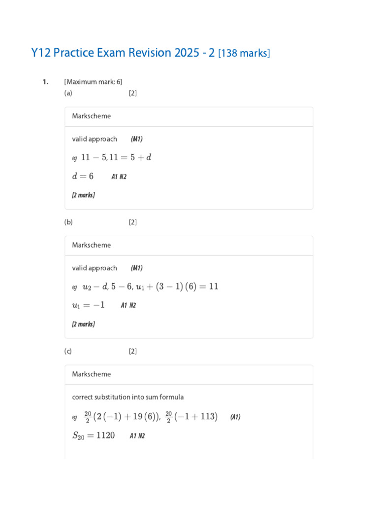 Y12 Practice Exam Revision 2025 - 2 (MS) | PDF | Mathematics ...