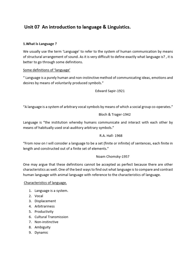 Week 10 - Unit 07 Introduction To Language &linguistics | PDF ...