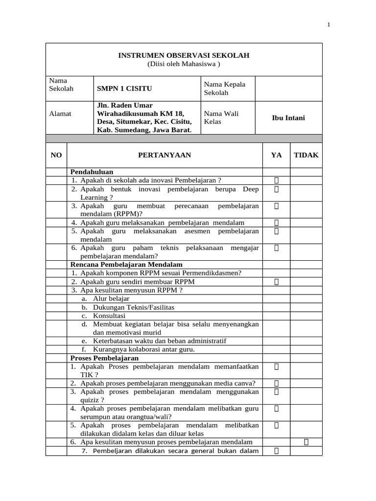 Instrumen - Observasi Kelompok 1 | PDF