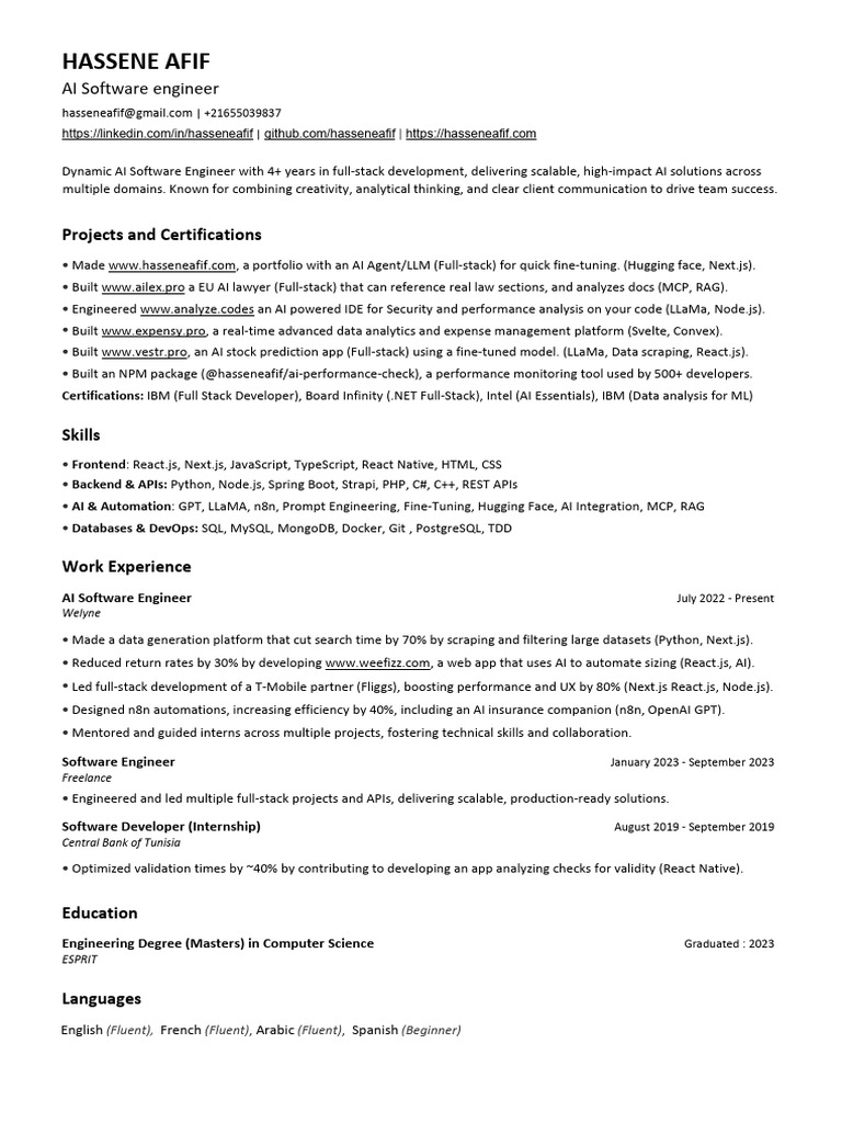 AI Software Engineer Portfolio Overview | PDF | Artificial Intelligence ...