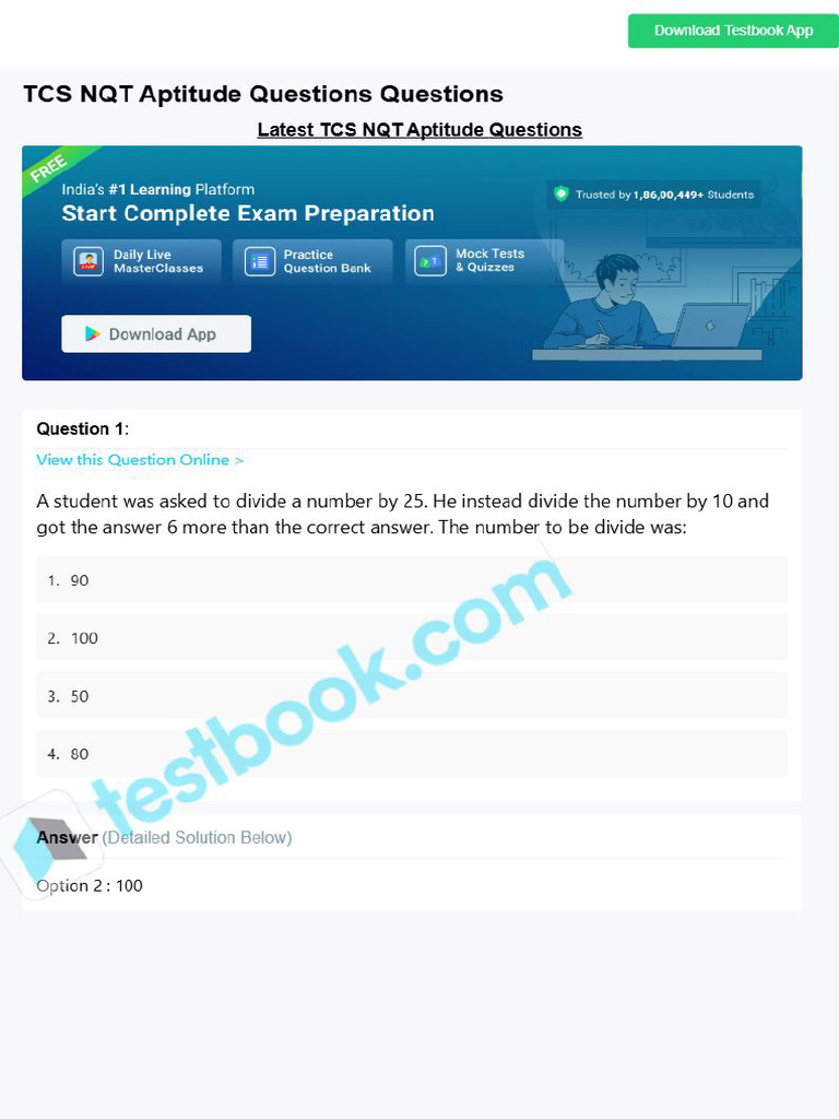 Tcs NQT Aptitude Questions 64c9018a8ea921b7c0ab3b8c | PDF