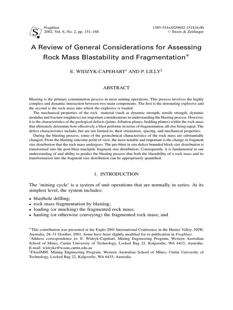 Assessing Rock Mass Blastability Factors | PDF | Strength Of Materials ...