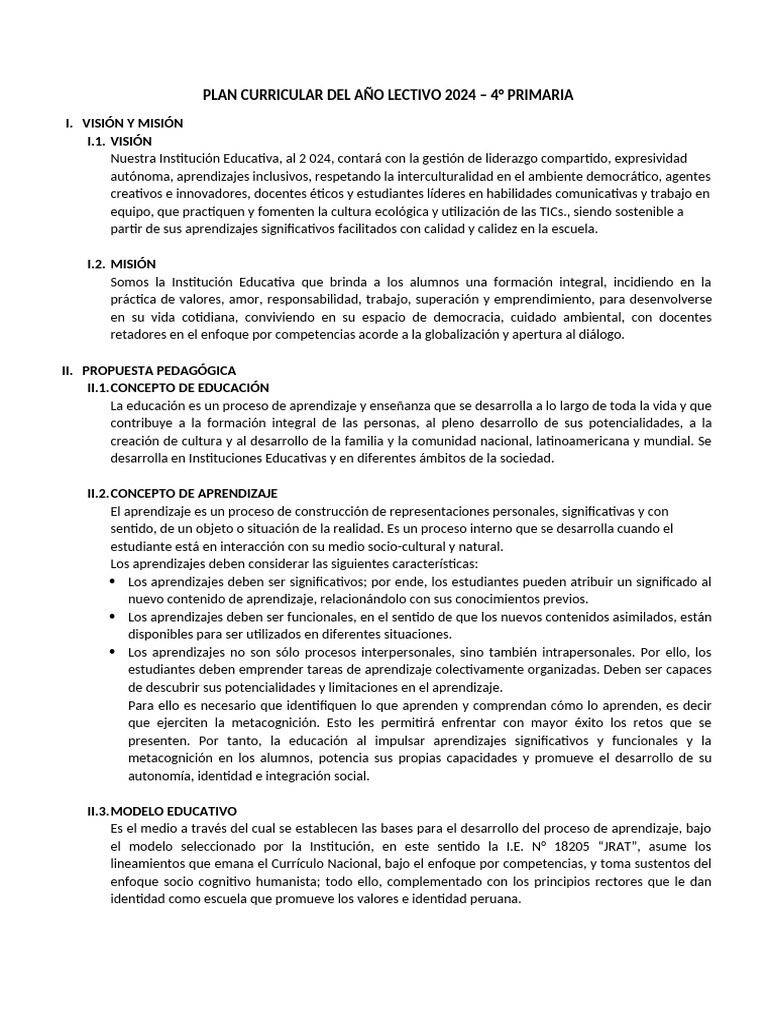 1 Plan Curricular 2024 | PDF | Aprendizaje | Plan de estudios