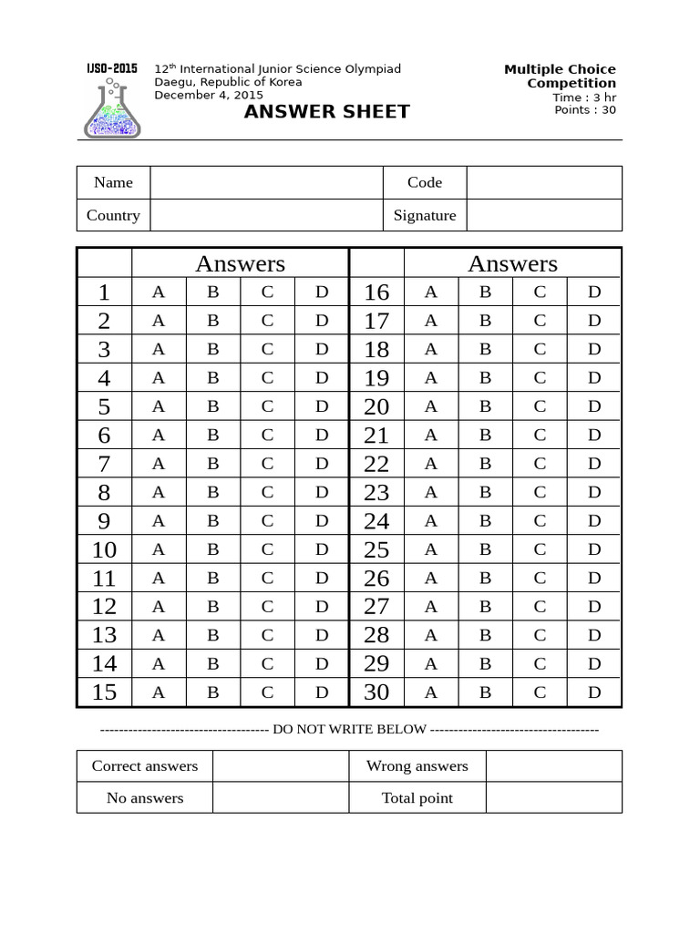IJSO 2015-Answer Sheet | PDF