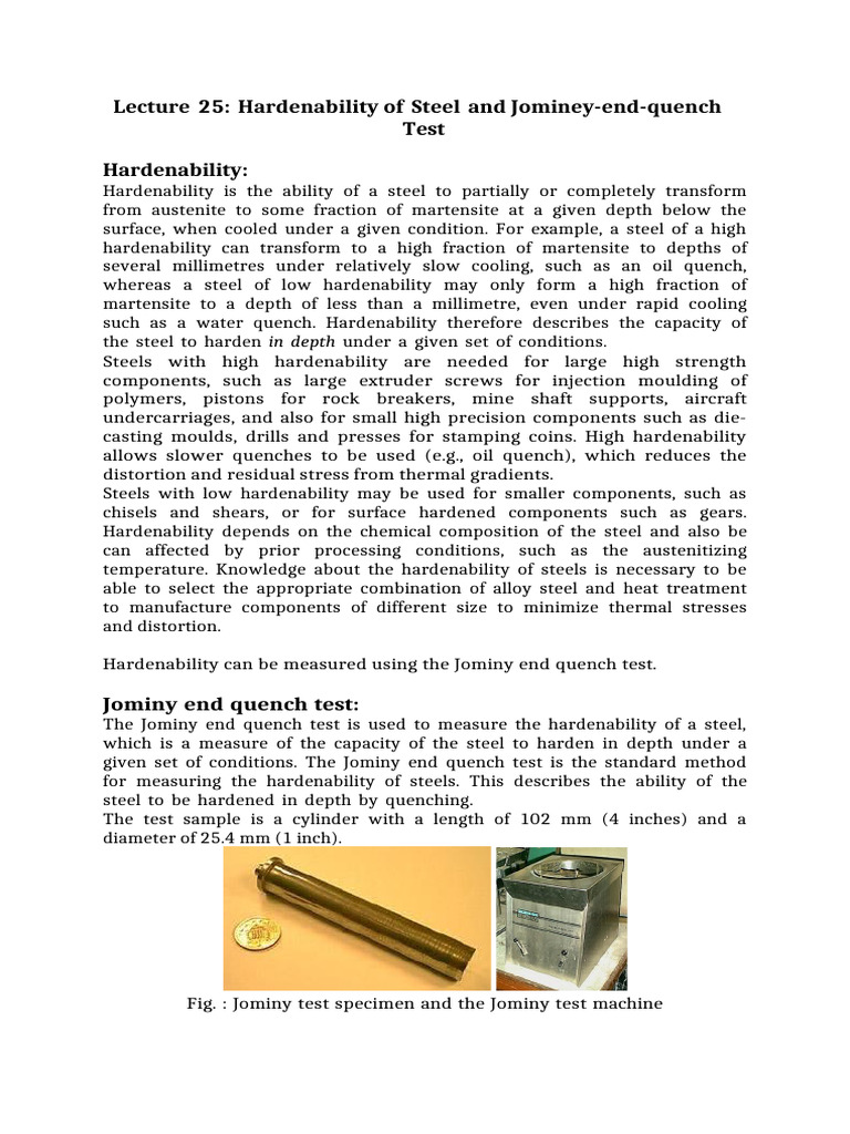 Lec-24 - Hardenability of Steel Jominey-End-quench Test | PDF | Steel ...