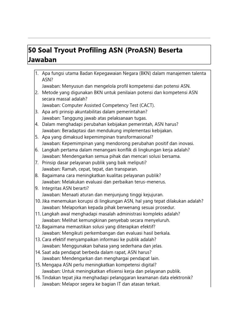Soal Profiling ASN 2025 dan Jawaban | PDF