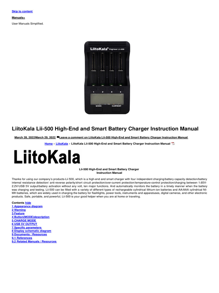 Lii 500 High End and Smart Battery Charger Manual | PDF | Battery ...