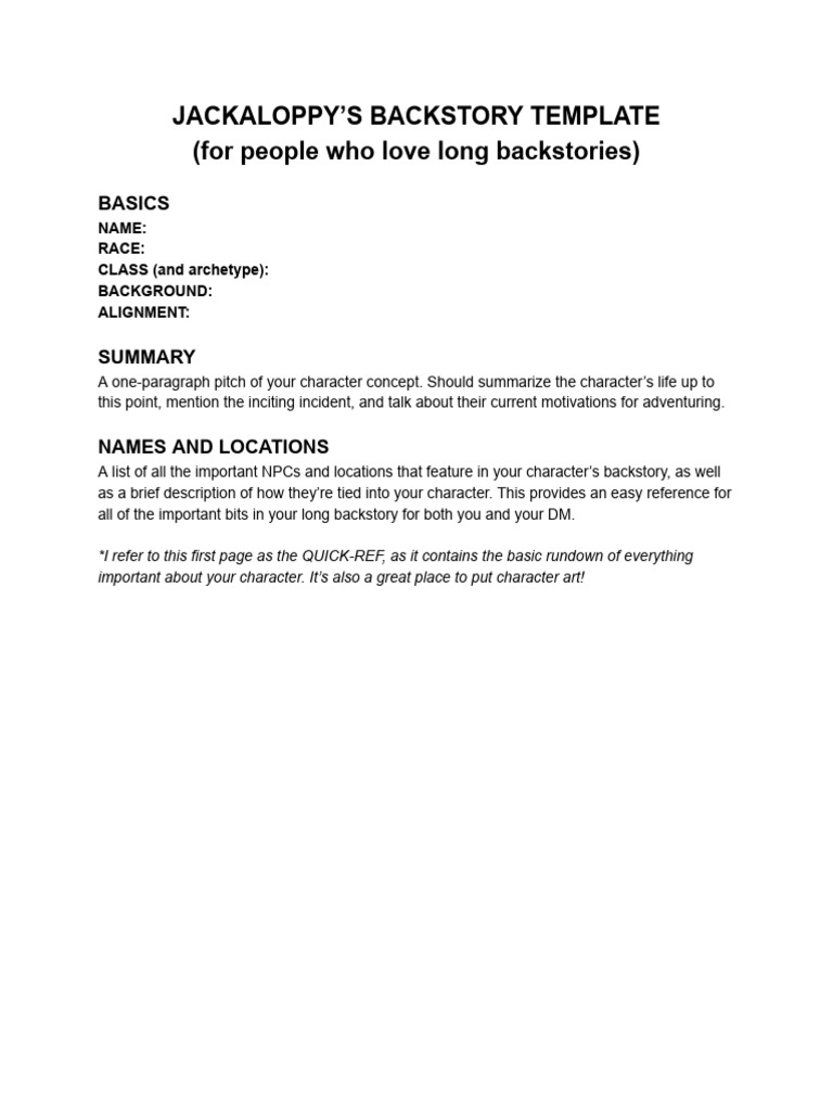 Character Backstory Template Guide | PDF | Motivation | Motivational