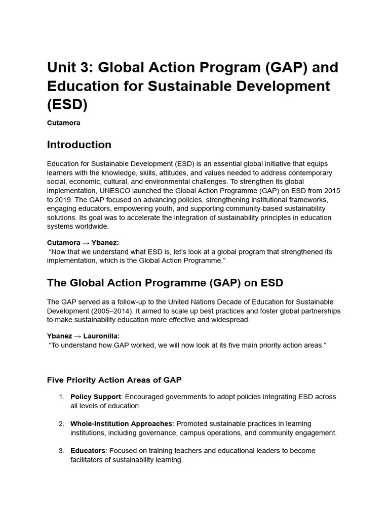 Unit 3 - Global Action Program (GAP) and Education For Sustainable ...