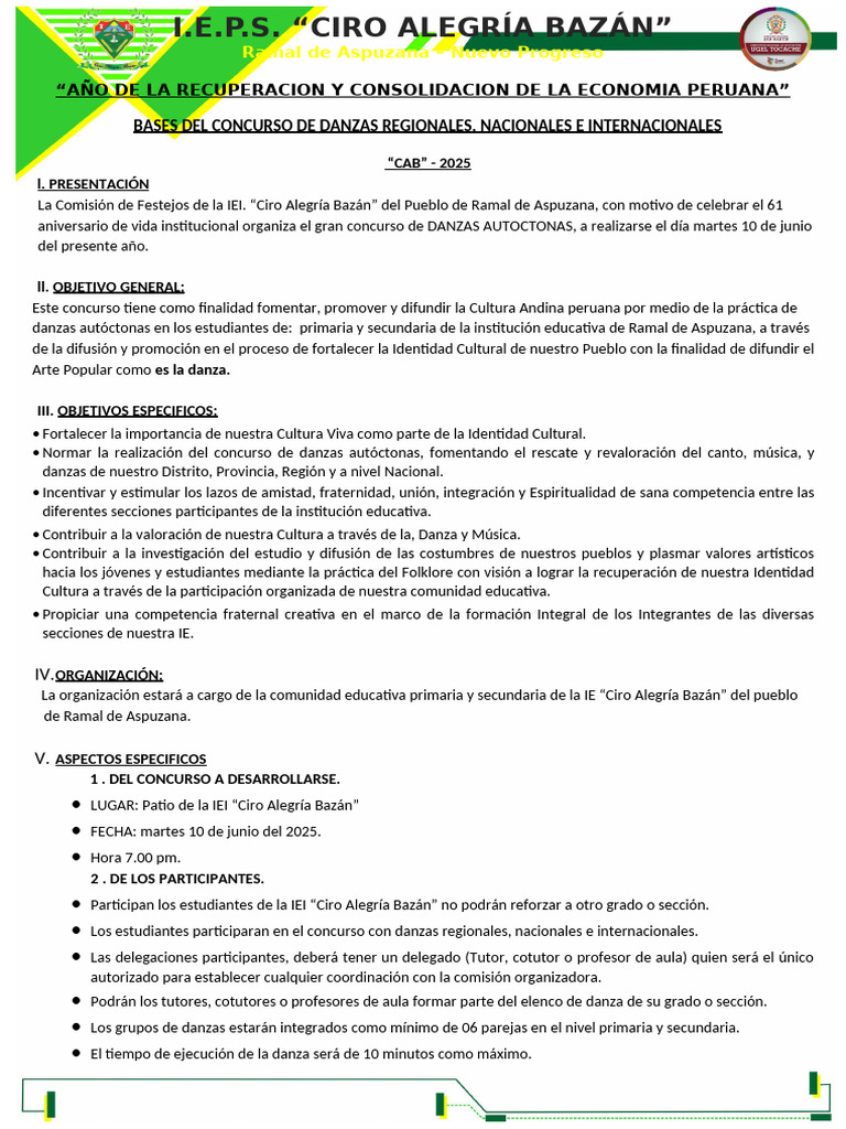 Concurso de Danzas 2025 en I.E.P.S. Ciro Alegría | PDF | Bailes | Las ...