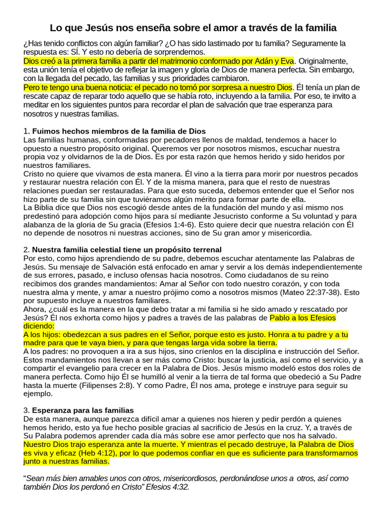 Lo Que Jesús Nos Enseña Sobre El Amor A Través de La Familia | PDF ...