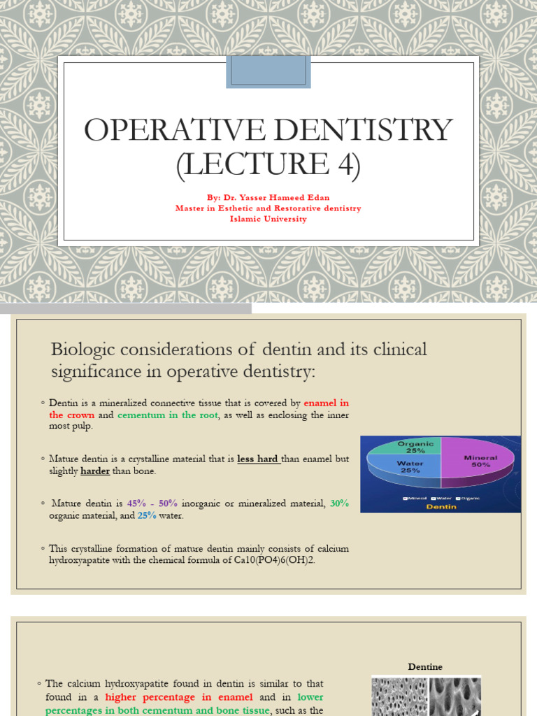 Dentin's Role in Operative Dentistry | PDF | Dentin | Tooth Enamel