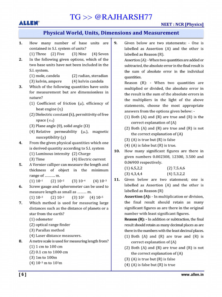 Unit Dimension & Measurement ( (@rajharsh77) ) | PDF