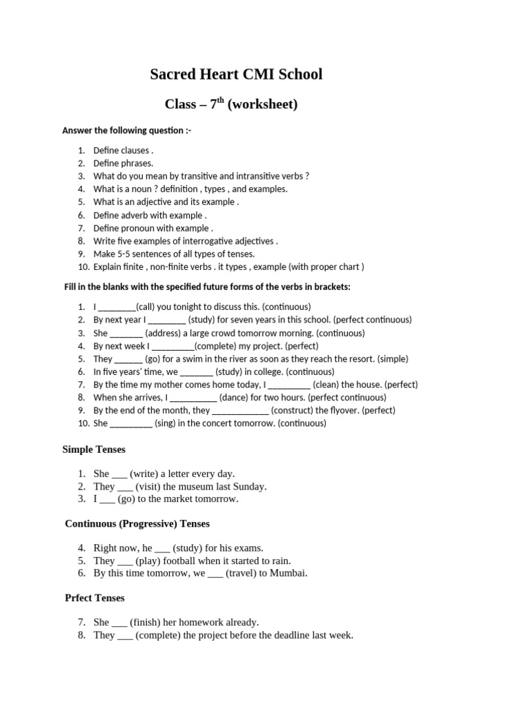 7th Grade English Grammar Worksheet | PDF | Verb | Semantics