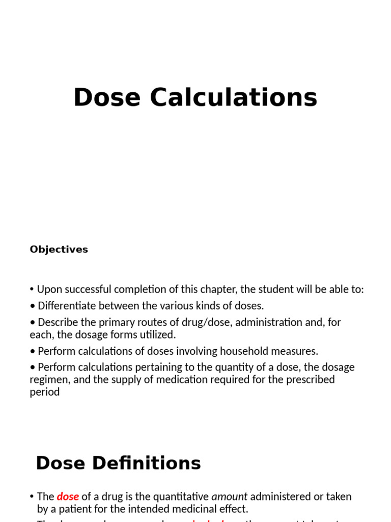 Dose Calculations and Administration Guide | PDF | Dose (Biochemistry ...