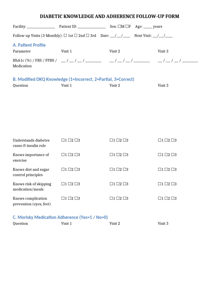 Diabetic Knowledge Follow-Up Form | PDF | Diabetes | Human Diseases And ...