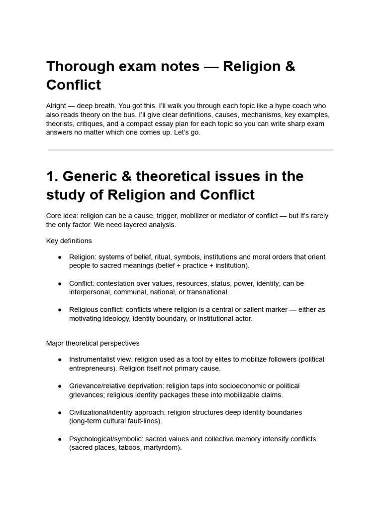 Religion and Conflict Exam Notes | PDF | Christian Fundamentalism ...