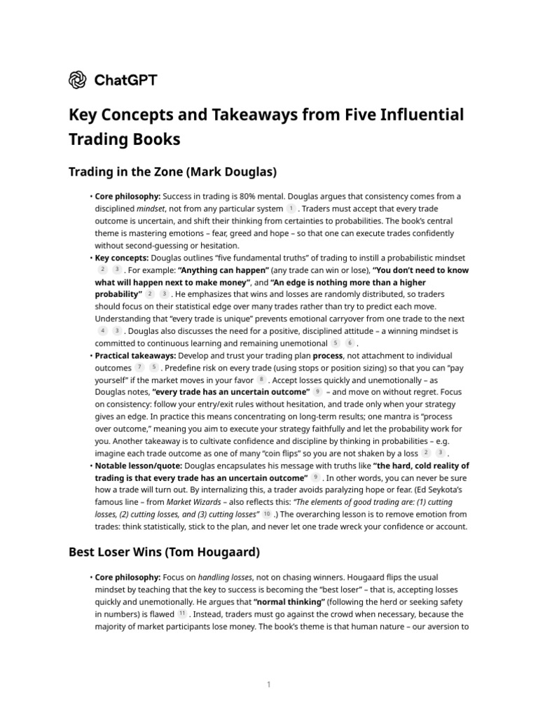 Key Concepts and Takeaways From Five Influential Trading Books | PDF ...