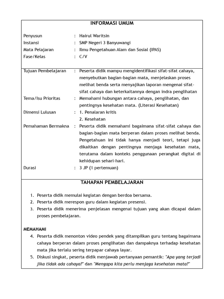 Contoh MA Deep Learning SD Kelas V | PDF
