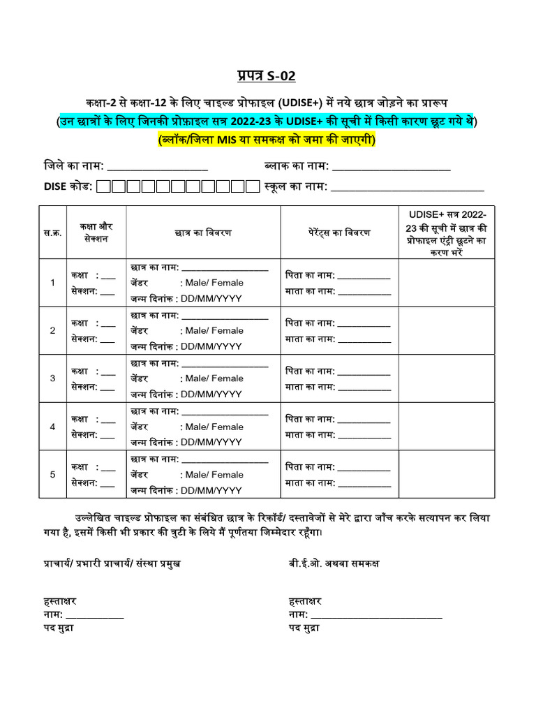 S02 and S03 Form | PDF