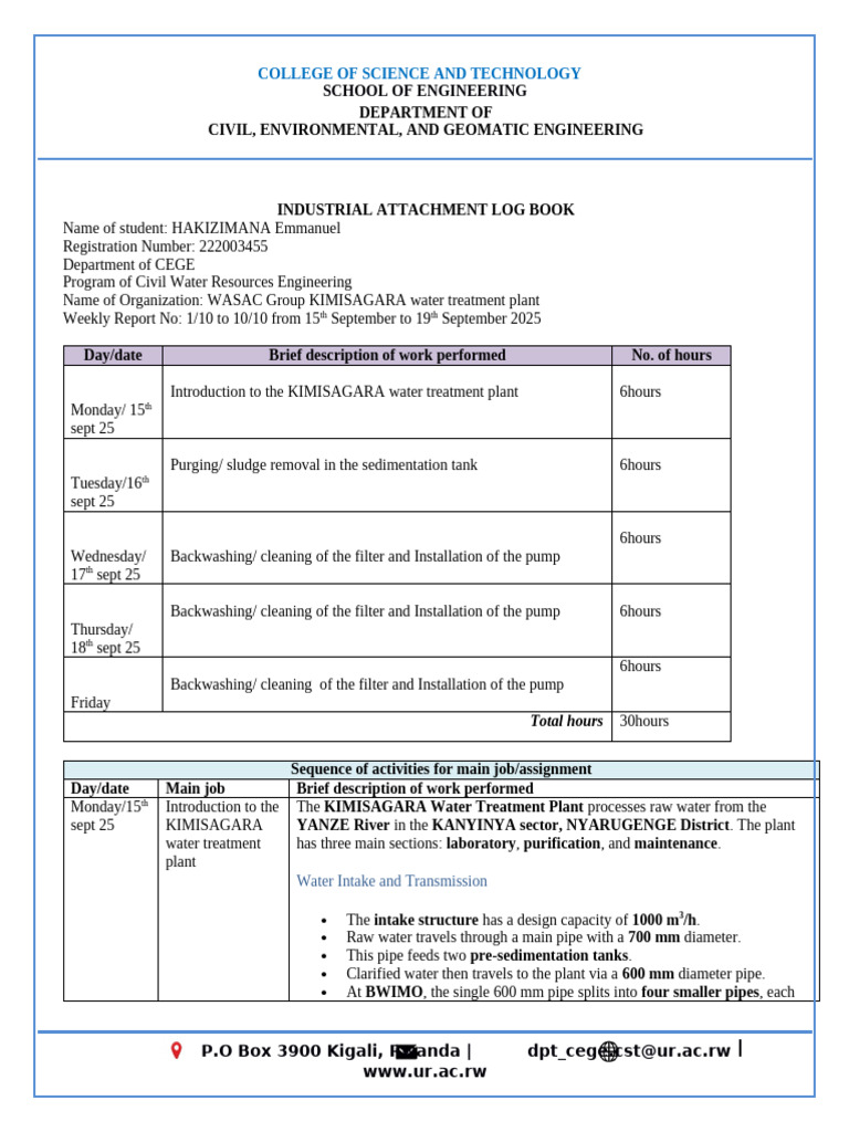 CEGE-IA Weekly Log Book Week 1 | PDF | Pump | Hydrology