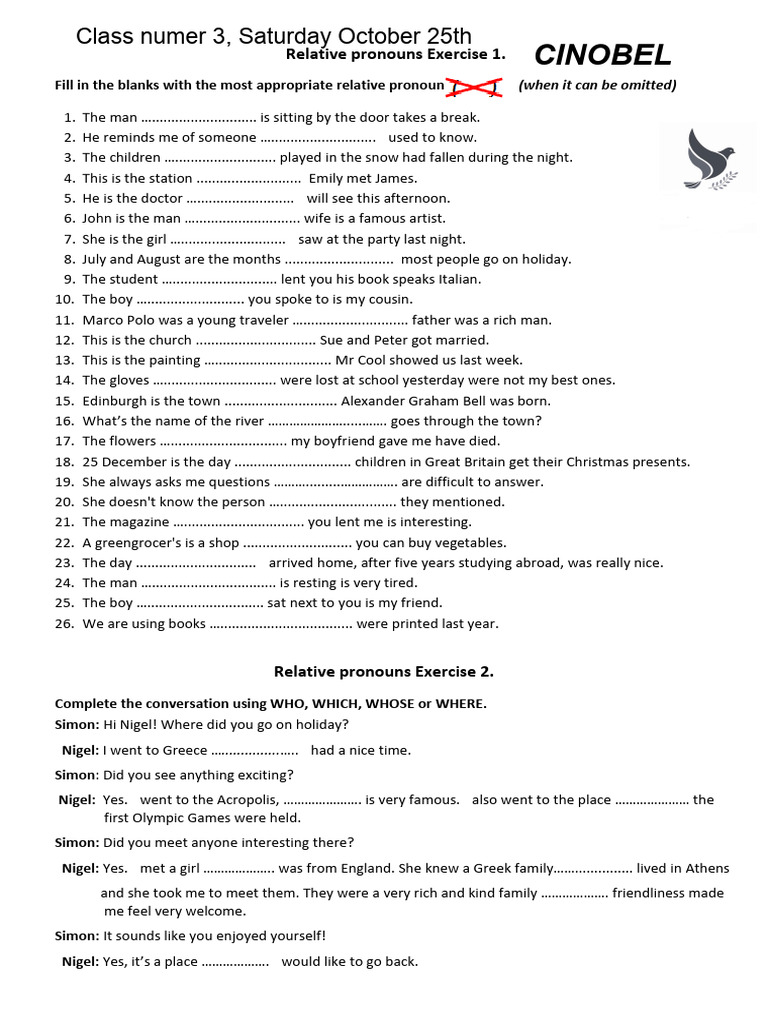 Relative Pronouns Exercises for Practice | PDF | Scotland | Samuel Johnson