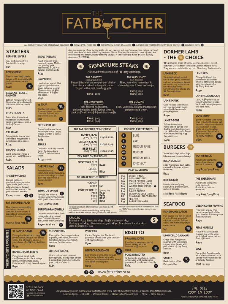 Fat Butcher Menu: Stellenbosch Offerings | PDF | Martini (Cocktail) | Steak