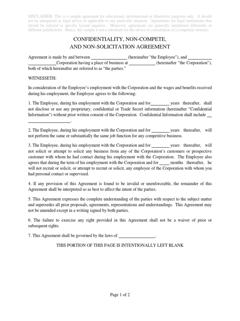 Sample Non-Compete Agreement  PDF  Employment  Private Law