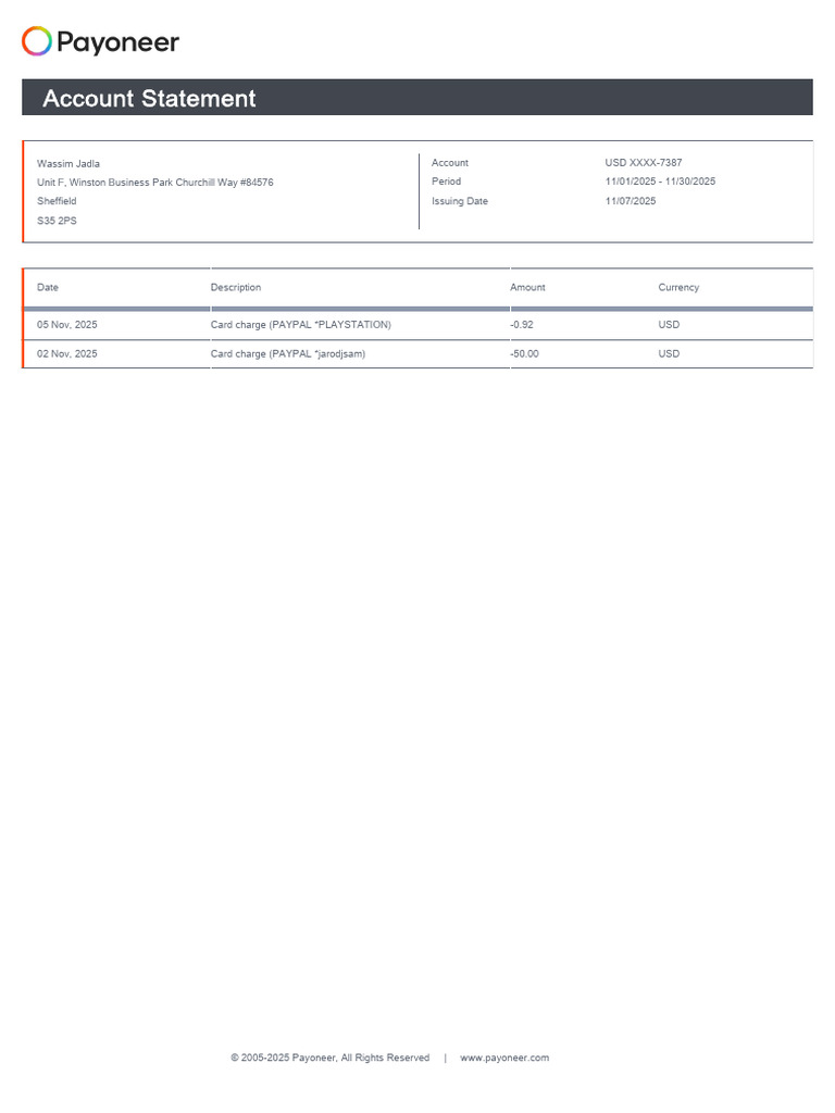 November 2025 Account Statement Summary | PDF