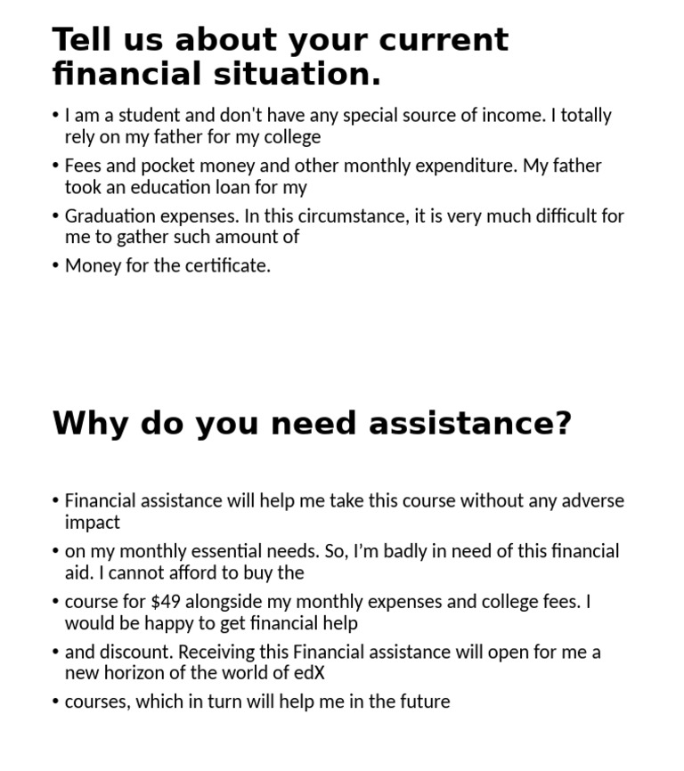 Financial Assistance Request for Course | PDF