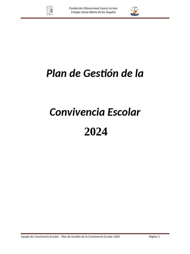 Plan de Gestión de Convivencia Escolar 2024 | PDF | Evaluación ...