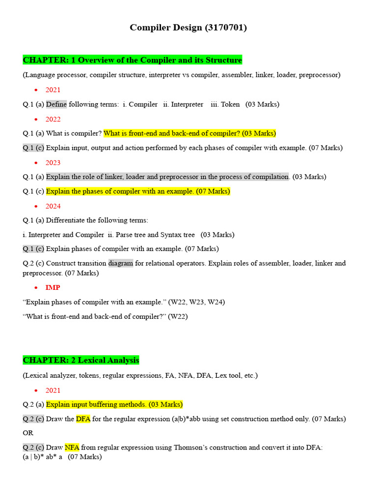 Compiler Design Overview and Key Concepts | PDF | Compiler | Regular ...