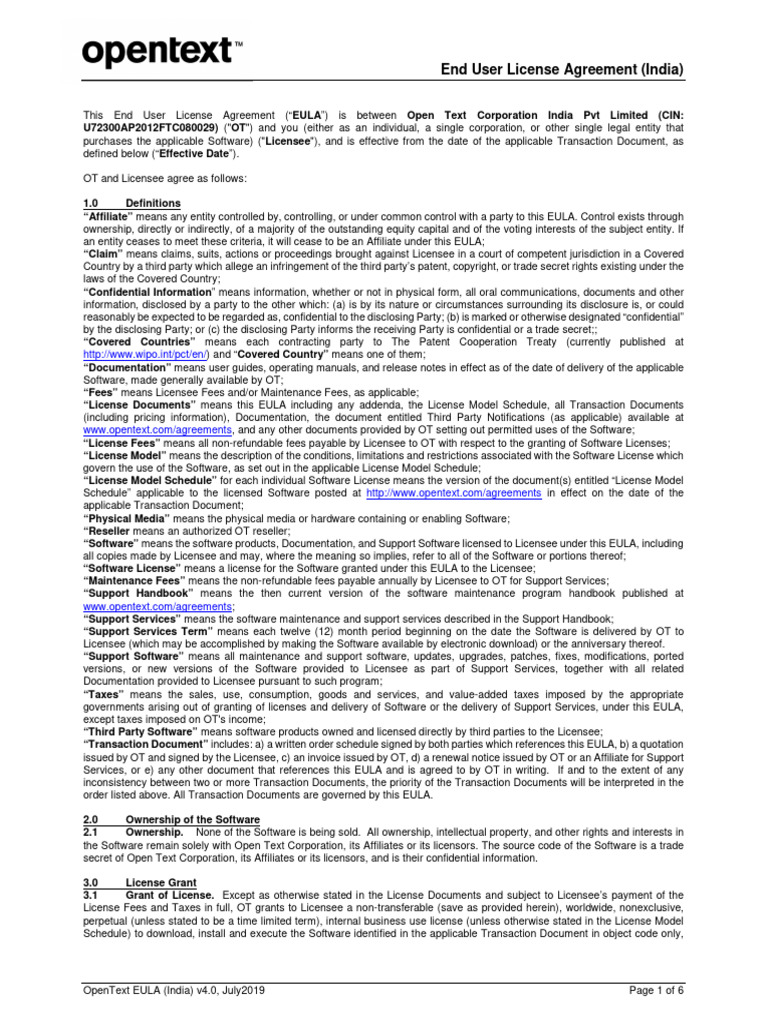 Opentext Legal Eula India en | PDF | License | Arbitration
