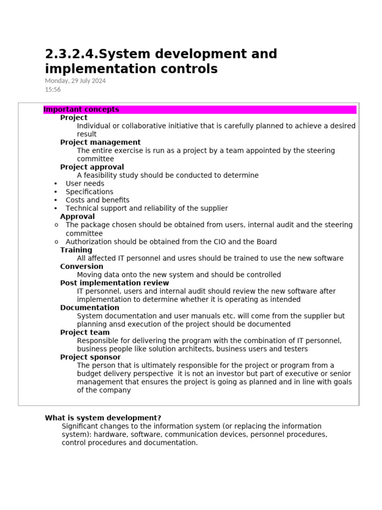 System Development & Implementation Controls | PDF | Software Testing ...