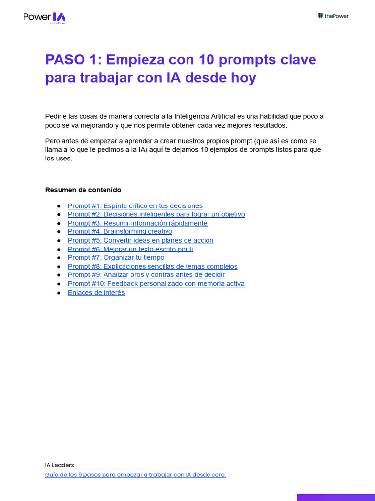10 Prompts Clave para Usar IA Hoy | PDF | Inteligencia artificial ...