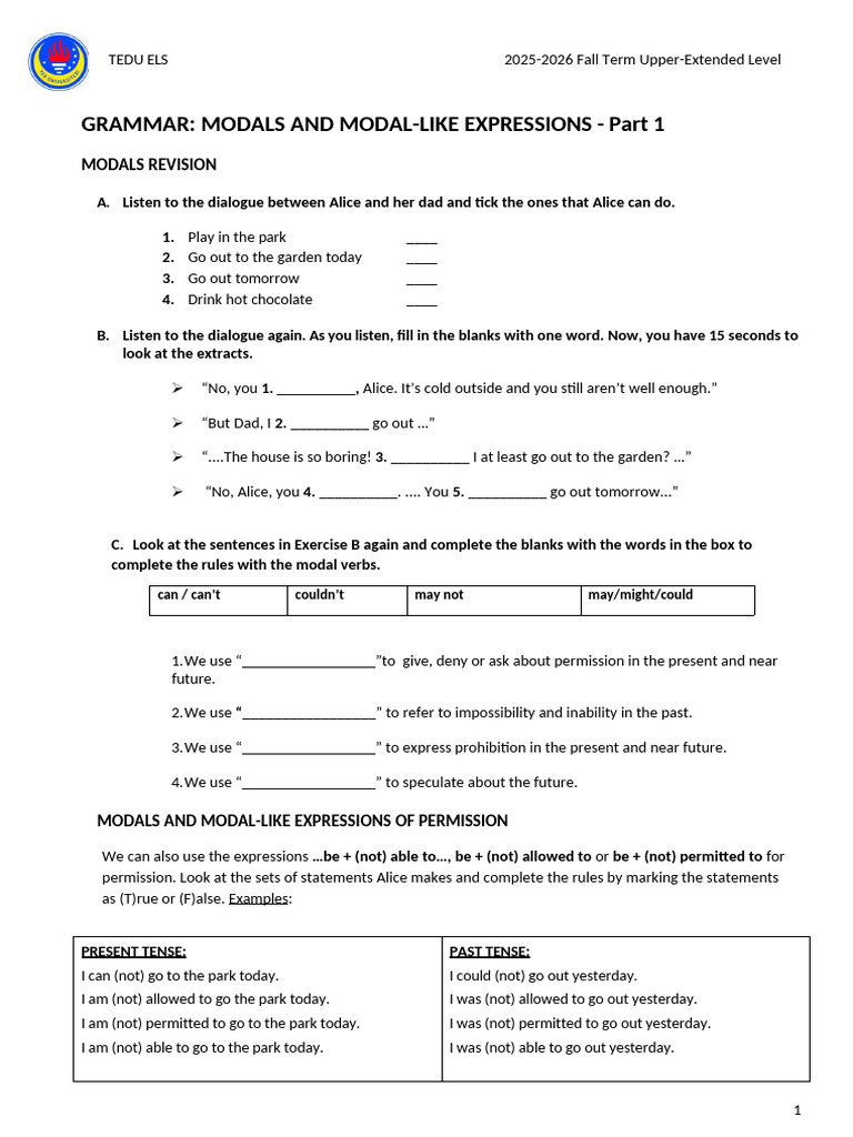 2025-2026 - Fall Term - UPP - Ext - M1 - W4 - Grammar Part 1 (Modal ...