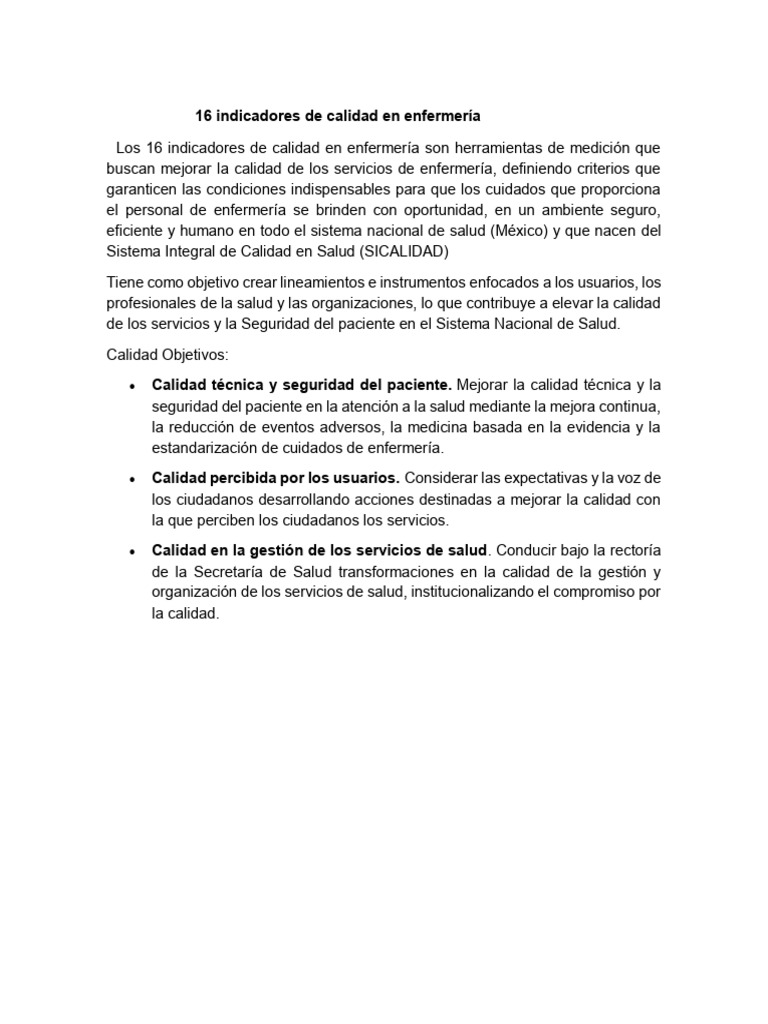 16 Indicadores de Calidad en Enfermería | PDF | Seguridad del paciente ...