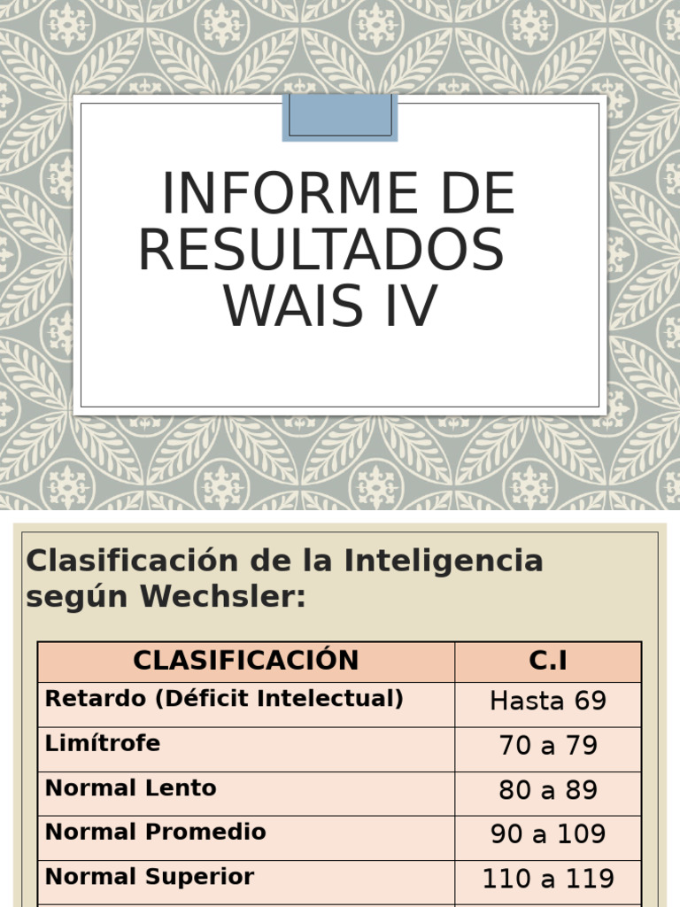 Informe WAIS IV: Resultados y Análisis | PDF | Cociente de inteligencia ...