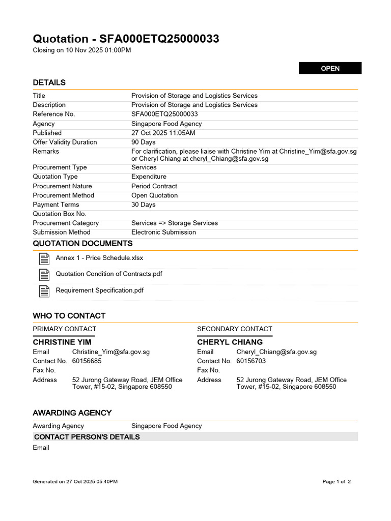 Storage and Logistics Services Quotation | PDF